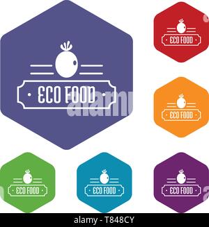 Eco food icons vector hexahedron Stock Vector