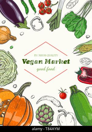 Vertical background with different vegetables. Organic food. Vector illustration for your design Stock Vector