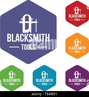 Blacksmith tool icons vector hexahedron Stock Vector