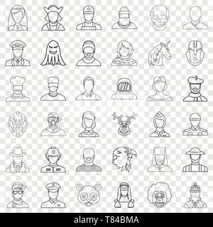 Avatar icons set, outline style Stock Vector