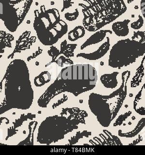 Seamless pattern with different meat products. Vector illustration for your design Stock Vector
