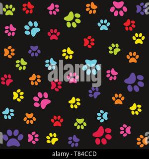 Seamless pattern with colorful animal foot prints, paws Stock Vector
