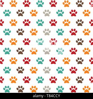 Seamless pattern with colorful animal foot prints, paws Stock Vector