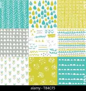 Geometric hand drawn digital papers, patterns Stock Vector