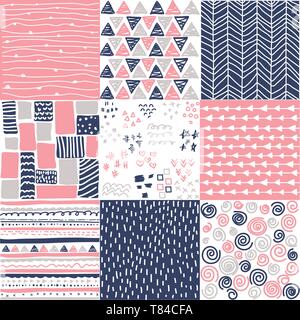 Geometric hand drawn digital papers, patterns Stock Vector