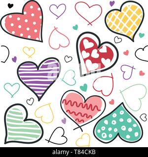 Seamless background of hand drawn stylized hearts Stock Vector