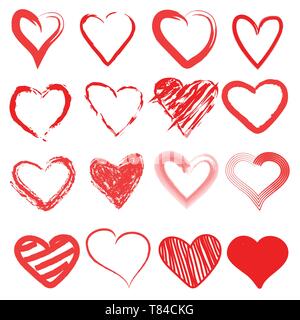 Red heart hand drawn. Icon cute, cartoon doodle love Stock Vector