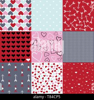 Seamless patterns for Valentine's day, set of 9 Stock Vector