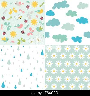 Spring patterns. Vector seamless backgrounds. Stock Vector