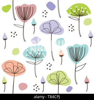 Cute pastel floral pattern. Vector hand drawn illustration. Stock Vector