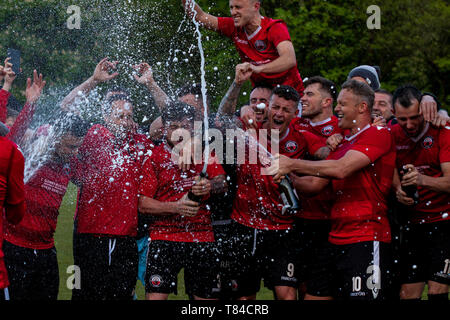 Trefelin BGC earn promotion from Welsh Football League division 3 with a 5-1 win over Ynysygerwn at Ynys Park on the 10th May 2019. Stock Photo