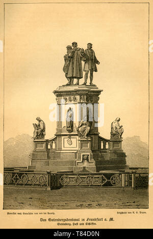 Europa, Deutschland, Hessen, Frankfurt am Main, Johannes Gutenberg, Originaltext : ' Das Gutenbergsdenkmal in Frankfurt a. M.  - Gutenberg, Fust und S Stock Photo