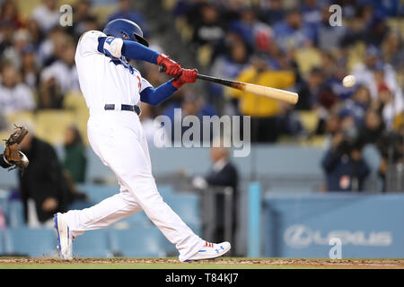 Los Angeles, CA, USA. 10th May, 2019. Los Angeles Dodgers center fielder Alex Verdugo (27) doubles during the game between the Washington Nationals and the Los Angeles Dodgers at Dodger Stadium in Los Angeles, CA. (Photo by Peter Joneleit) Credit: csm/Alamy Live News Stock Photo