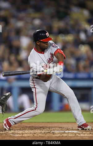 Los Angeles, CA, USA. 10th May, 2019. Washington Nationals center fielder Victor Robles (16) bats for the Nationals during the game between the Washington Nationals and the Los Angeles Dodgers at Dodger Stadium in Los Angeles, CA. (Photo by Peter Joneleit) Credit: csm/Alamy Live News Stock Photo