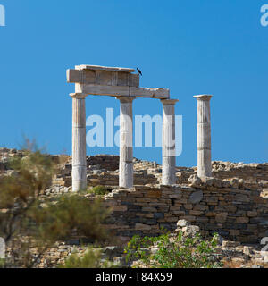 Delos, Mykonos, South Aegean, Greece. Archaeological remains of the Temple of Poseidon and Establishment of the Poseidoniasts. Stock Photo