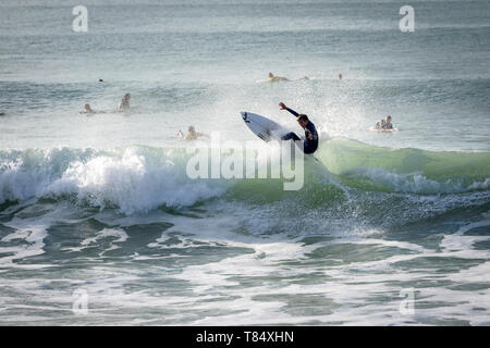 Capbreton (south-western France): surfers on waves, beach “plage de la Savane” Stock Photo