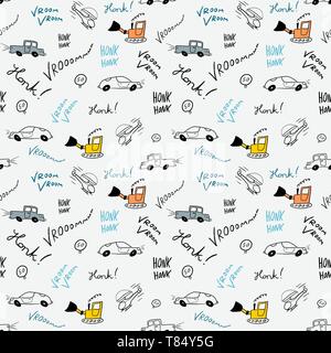Children bedsheets pattern - hand-drawn cartoon cars and helicopters doodle texture. Stock Vector