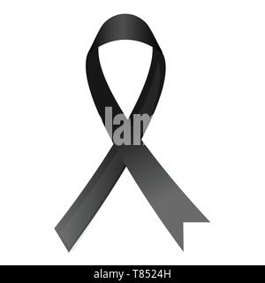 Black awareness ribbon on white background. Mourning and melanoma symbol. Stock Vector