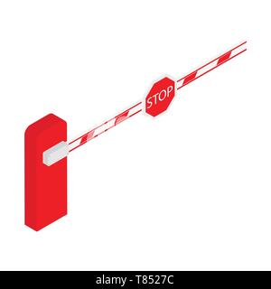 Car barrier gate with stop sign isometric view isolated on white background. Entry system concept Stock Vector