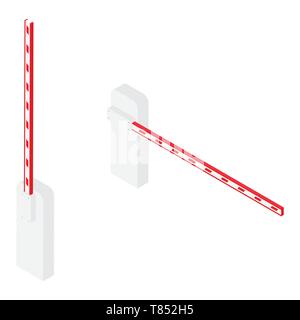 Car barrier gate isometric view isolated on white background. Entry system concept Stock Vector