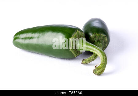 Two jalapeno peppers isolated on white background Stock Photo