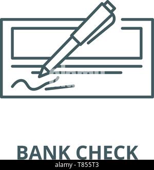Bank check vector line icon, linear concept, outline sign, symbol Stock Vector
