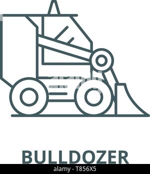 Bulldozer vector line icon, linear concept, outline sign, symbol Stock Vector