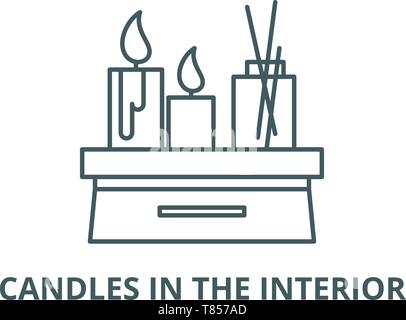 Candles in the interior vector line icon, linear concept, outline sign, symbol Stock Vector