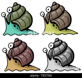 Snail cartoon character color variants set vector illustration, horizontal, over white, isolated Stock Vector