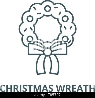 Christmas wreath vector line icon, linear concept, outline sign, symbol Stock Vector