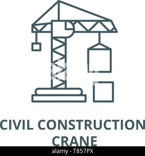 Civil construction crane vector line icon, linear concept, outline sign, symbol Stock Vector