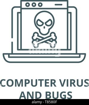 Computer virus and bugs vector line icon, linear concept, outline sign, symbol Stock Vector