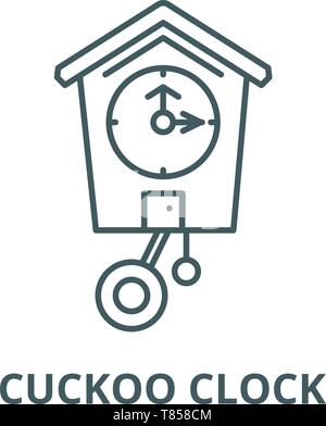 Cuckoo clock vector line icon, linear concept, outline sign, symbol Stock Vector