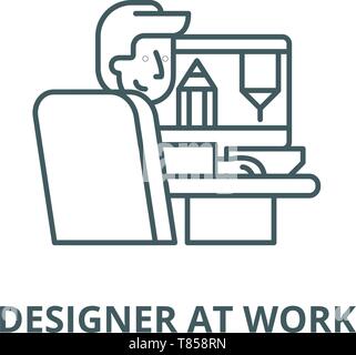 Designer at work vector line icon, linear concept, outline sign, symbol Stock Vector