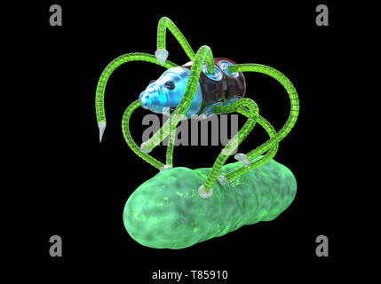 Medical nanorobot fighting with bacterium, illustration Stock Photo