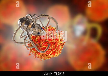 Nanorobots attacking cancer, illustration Stock Photo