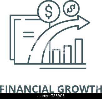 Dynamics of financial growth vector line icon, linear concept, outline sign, symbol Stock Vector