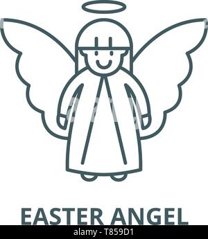 Easter angel vector line icon, linear concept, outline sign, symbol Stock Vector