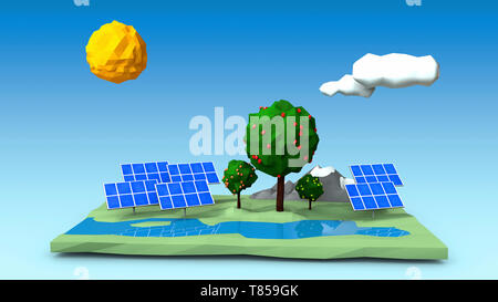 Solar farm, illustration Stock Photo