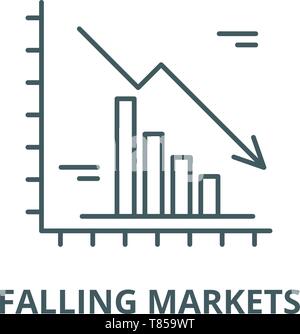 Falling markets line icon concept. Falling markets flat vector symbol ...
