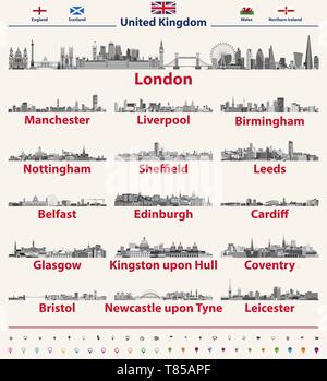 United Kingdom largest cities skylines vector set Stock Vector