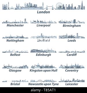 United Kingdom largest cities skylines vector set Stock Vector