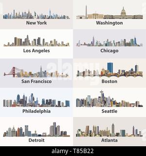 vector collection of United States cities skylines Stock Vector