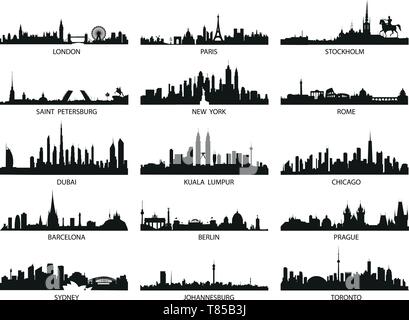 Vector silhouettes of the worlds city skylines Stock Vector