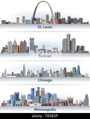 St. Louis, Detroit, Chicago and Minneapolis cities skylines Stock Vector
