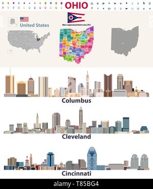 vector map and major cities of Ohio state Stock Vector