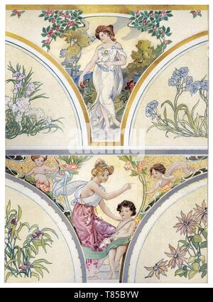 Painting: Floral panels and landscapes - Vintage Illustration by Figurative Paintings 1910 Stock Photo