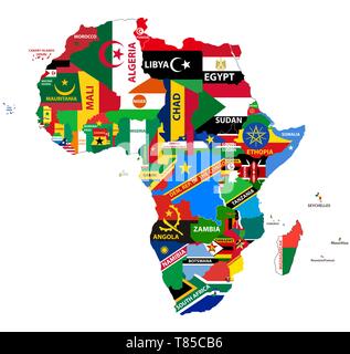 vector map of Africa mixed with countries flags Stock Vector