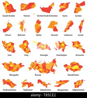 Middle East and Arabic countries maps Stock Vector