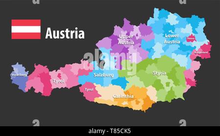 vector map of Austria states and districts. Stock Vector
